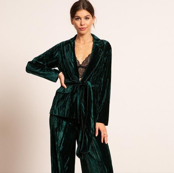 LUCY PARIS PETRA CRUSHED VELVET BLAZER, GREEN L - Picture 5 of 15